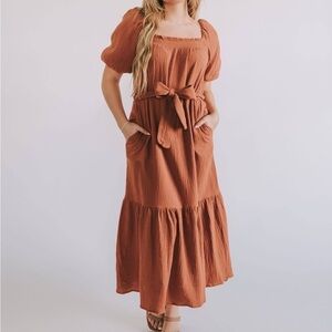 Lush Ginger Puffed Sleeve Dress - M